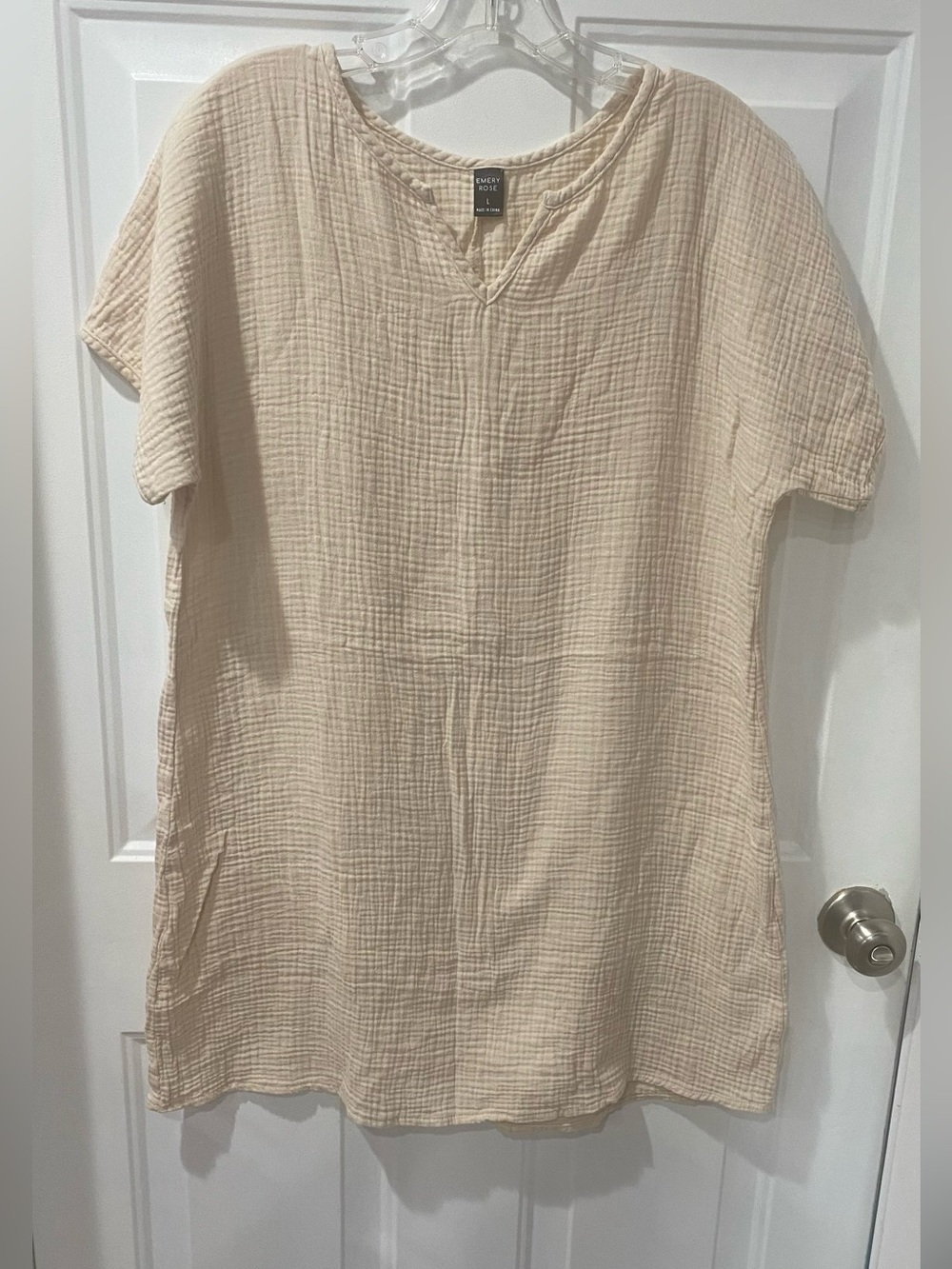 Emerson Rose Beige Cotton Gauze Short Sleeve Tunic